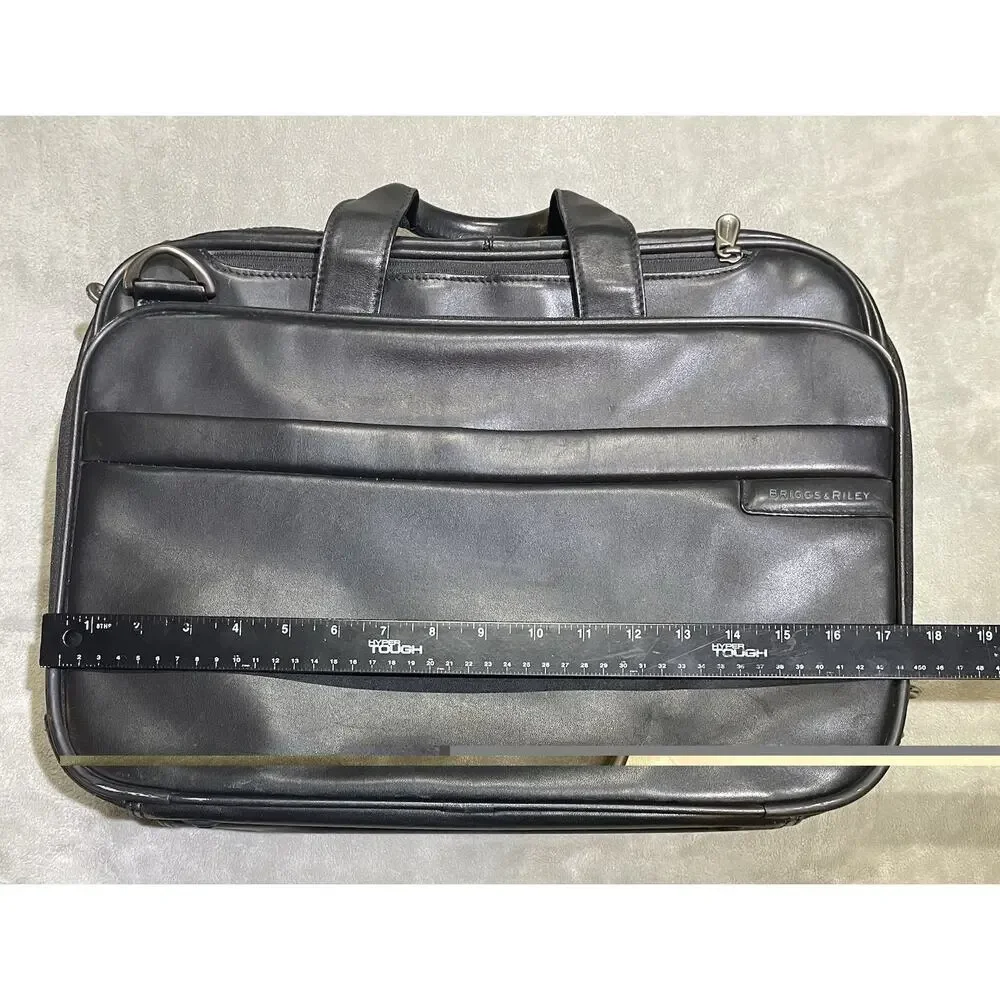 BRIGGS & RILEY LB104X Black Leather Expandable Laptop Commute Briefcase Bag